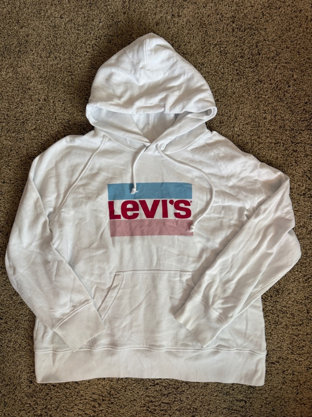 Levi's White Hoodie with Blue and Pink Logo Block